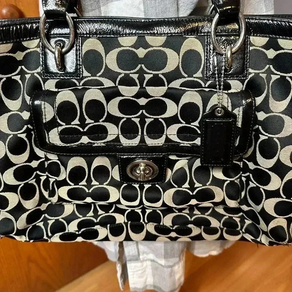 Coach Penelope Sig C Shoulder Bag Black Canvas Leather Jacquard Authenticated - Picture 3 of 16